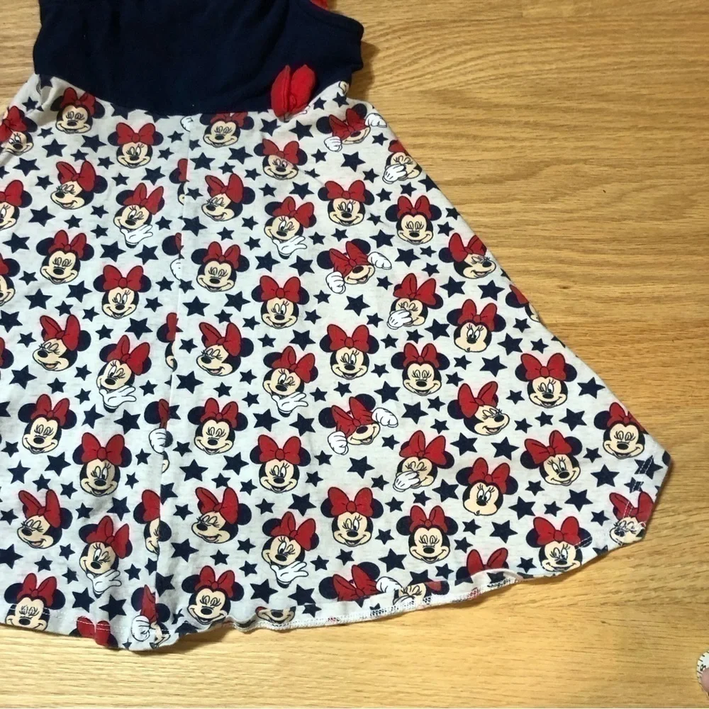 Disney Minnie Mouse Dress Sz 4T Star Print Red White Blue Kids Toddler